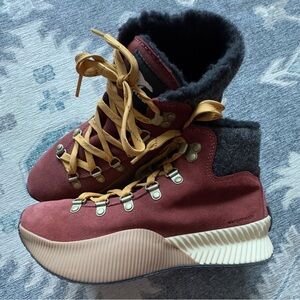 Sorel Or-N-About Red Winter Rain Boots with Furry Collar